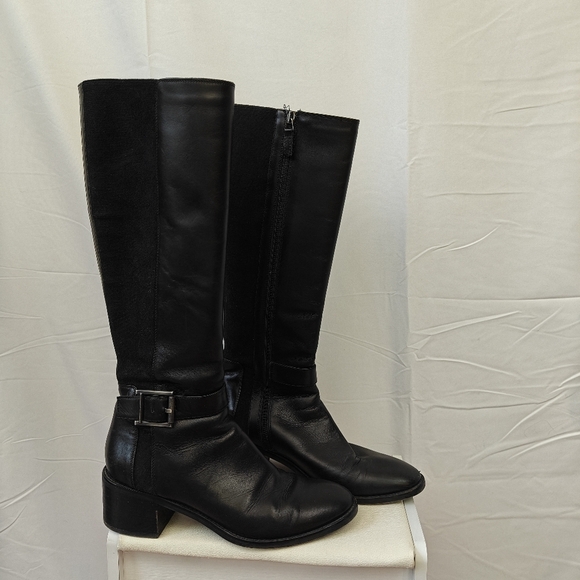 Aquatalia Jessa Black Leather Riding Boot Black Leather Stretch  Boot Size 8 - Picture 5 of 13
